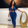 Short Sleeve Denim Jumpsuit