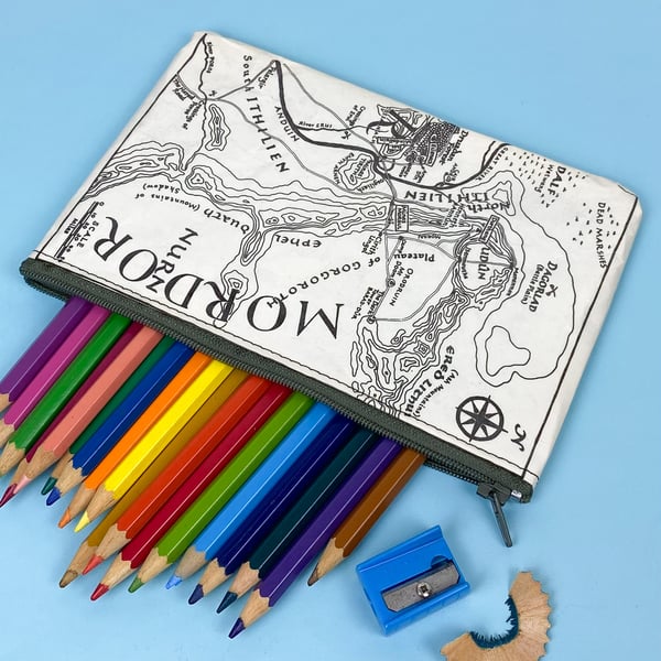 Image of Gondor/Mordor Map, Lord of the Rings Book Page Pencil Case