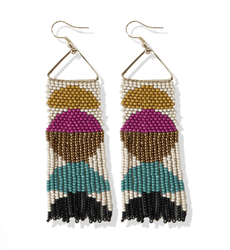 Image of Gloria Half Circles Beaded Fringe Muted Earrings