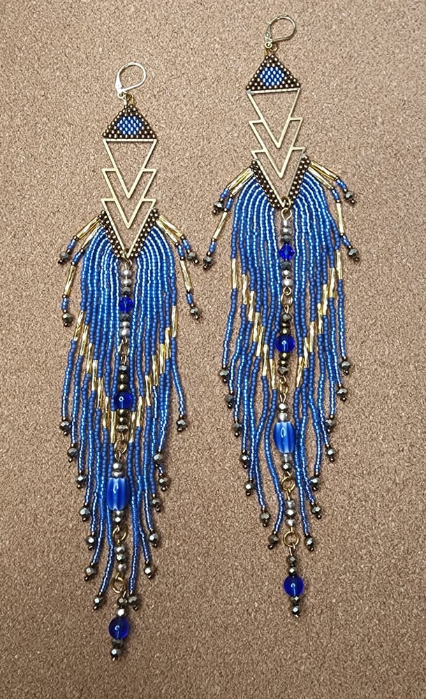 Image of Denim Goddess Fringe Earrings 