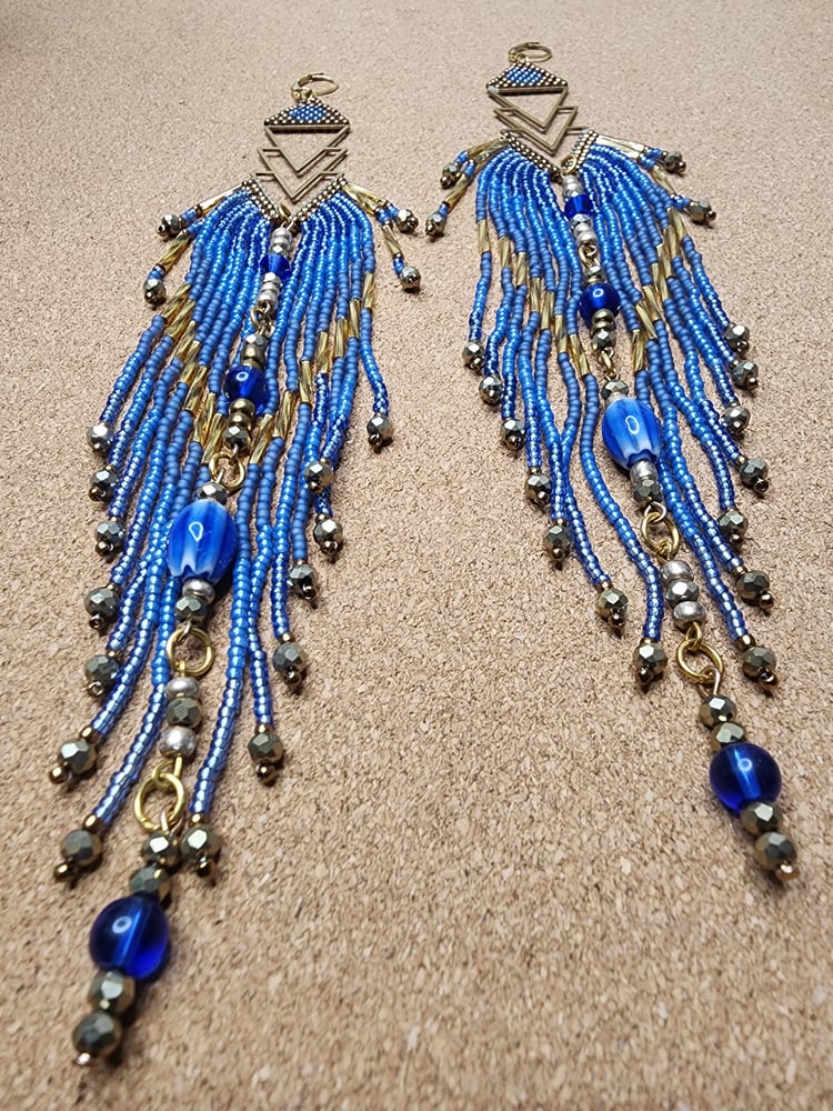 Image of Denim Goddess Fringe Earrings 
