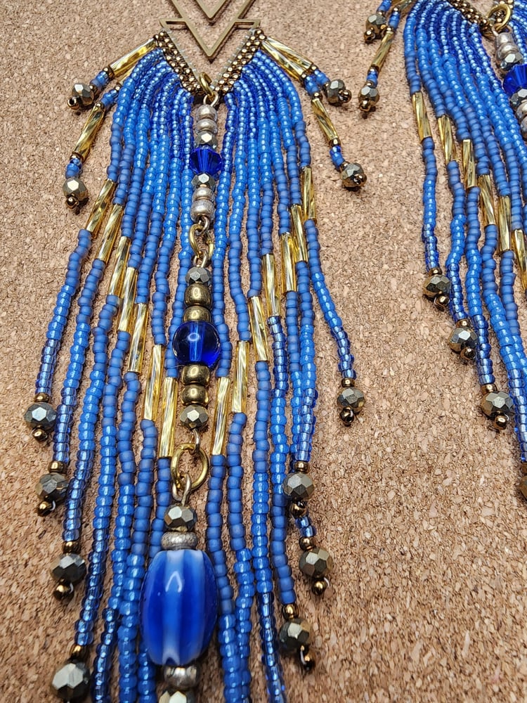 Image of Denim Goddess Fringe Earrings 