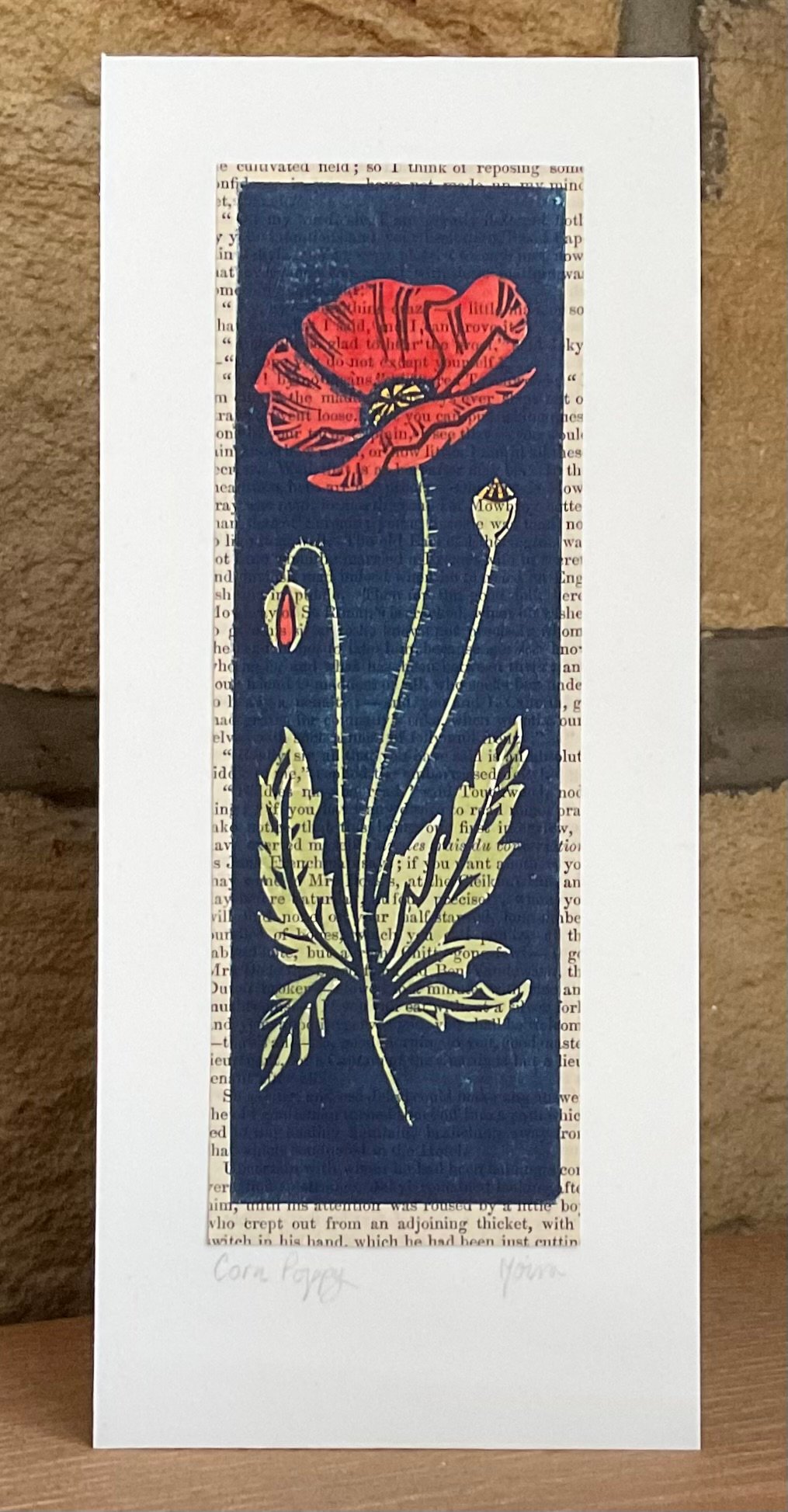 Image of Corn Poppy ~ hand coloured linoprint card