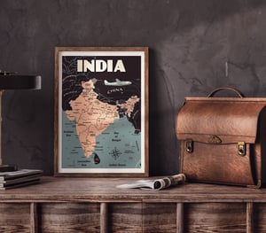 Image of Vintage poster India Map - Fine Art Print