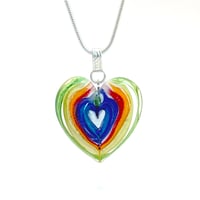 Image 1 of Rainbow Heart - TIny Means Large: An Art Glass Pendant on Necklace. Ready to Ship.