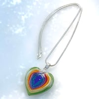 Image 2 of Rainbow Heart - TIny Means Large: An Art Glass Pendant on Necklace. Ready to Ship.