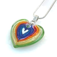 Image 3 of Rainbow Heart - TIny Means Large: An Art Glass Pendant on Necklace. Ready to Ship.
