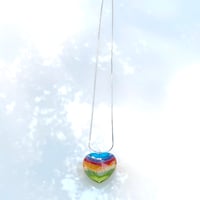 Image 2 of Small Rainbow Heart: An Art Glass Pendant on Necklace. Ready to Ship.