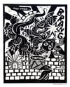 Hero Tapestry Monster Plague Woodcut Print