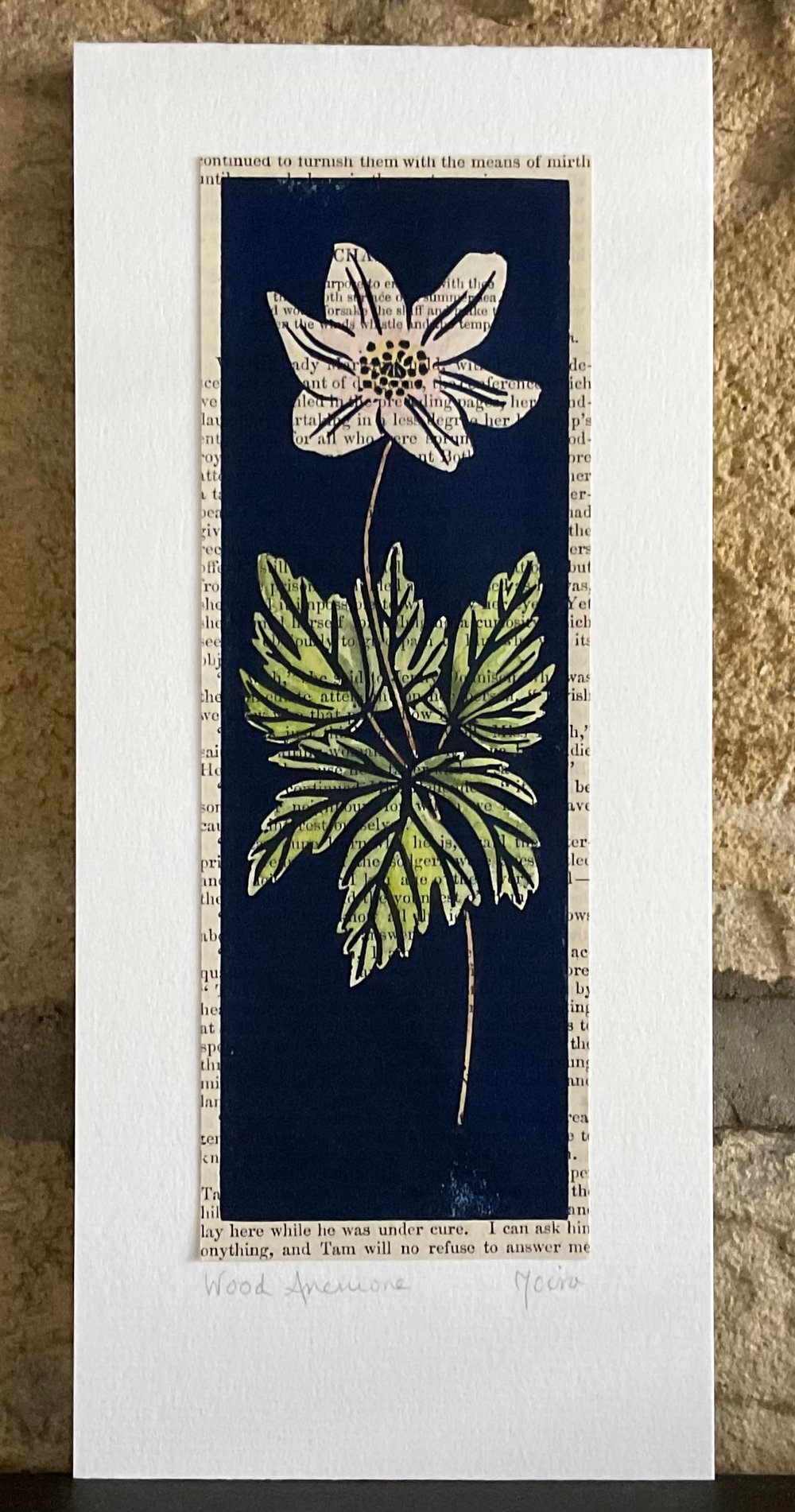 Image of Wood Anemone ~ hand coloured lino print