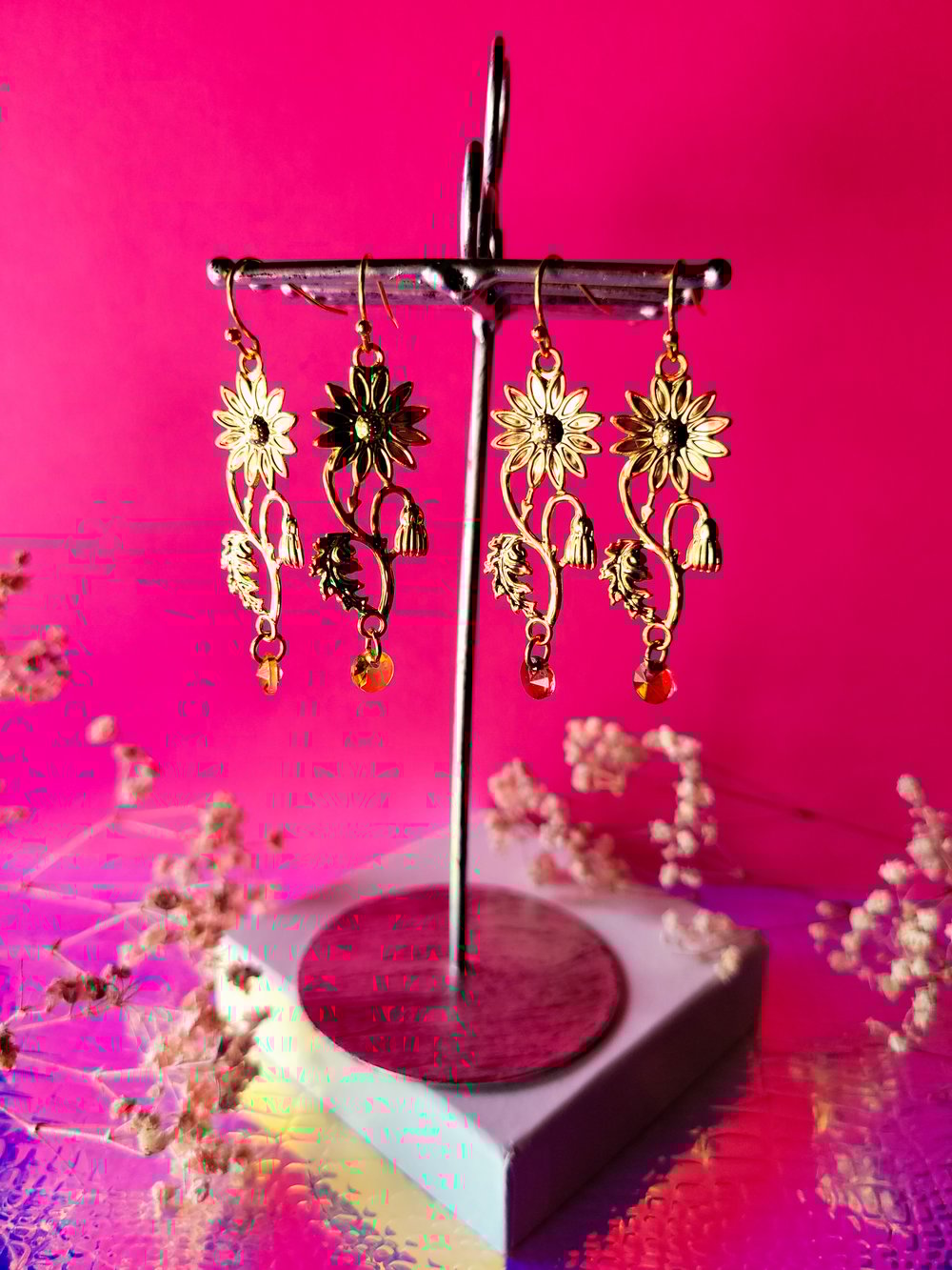 Image of "Sunflower Gold" Dangle Earrings
