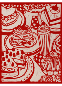 Red Vintage Desserts Digital Print