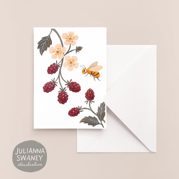Image of Blackberries & Bee Greeting Card