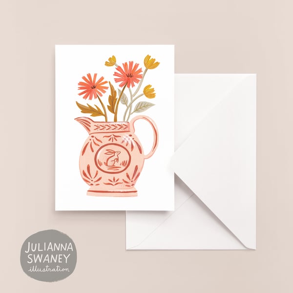 Image of Lusterware Pitcher With Orange Flowers Greeting Card