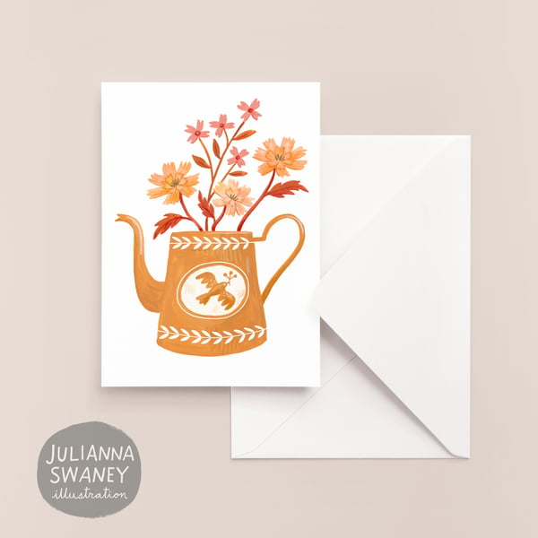 Image of Yellow Teapot Flowers Greeting Card