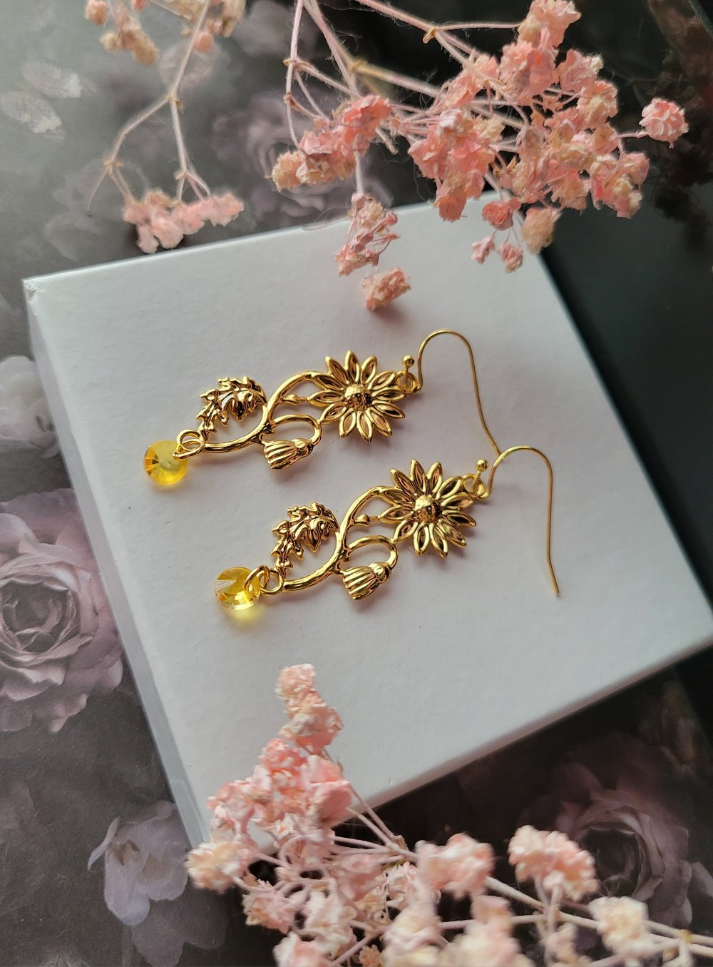 Image of "Sunflower Gold" Dangle Earrings