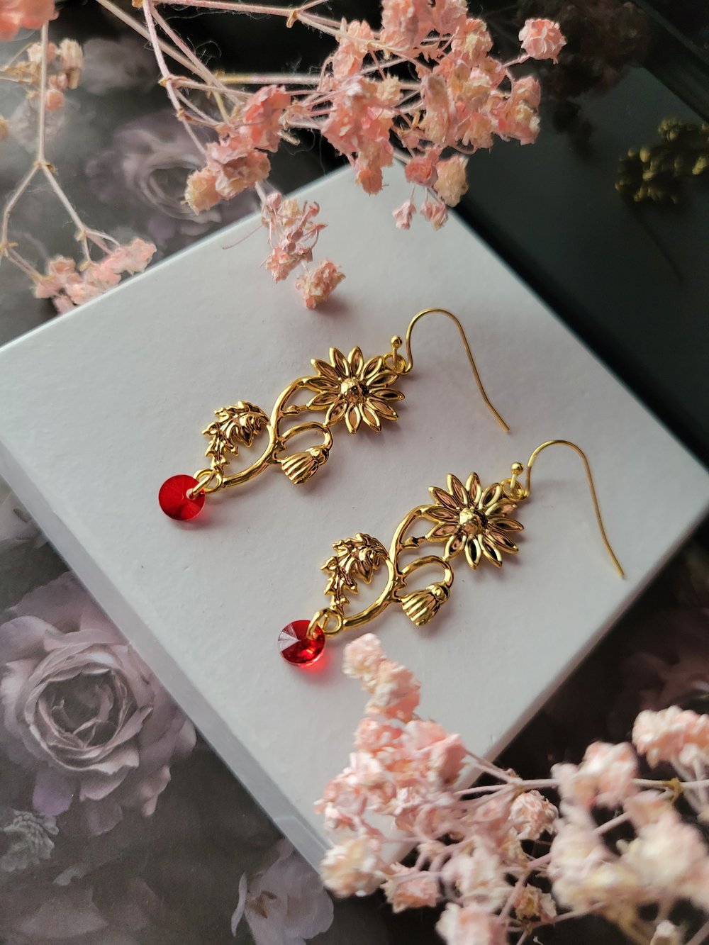 Image of "Sunflower Gold" Dangle Earrings 
