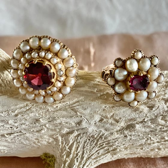 Image of TWO ANTIQUE PEARL AND GARNET RINGS