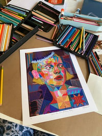 Image 1 of Hand Embellished “Quilt Face at a Birthday Party” Print
