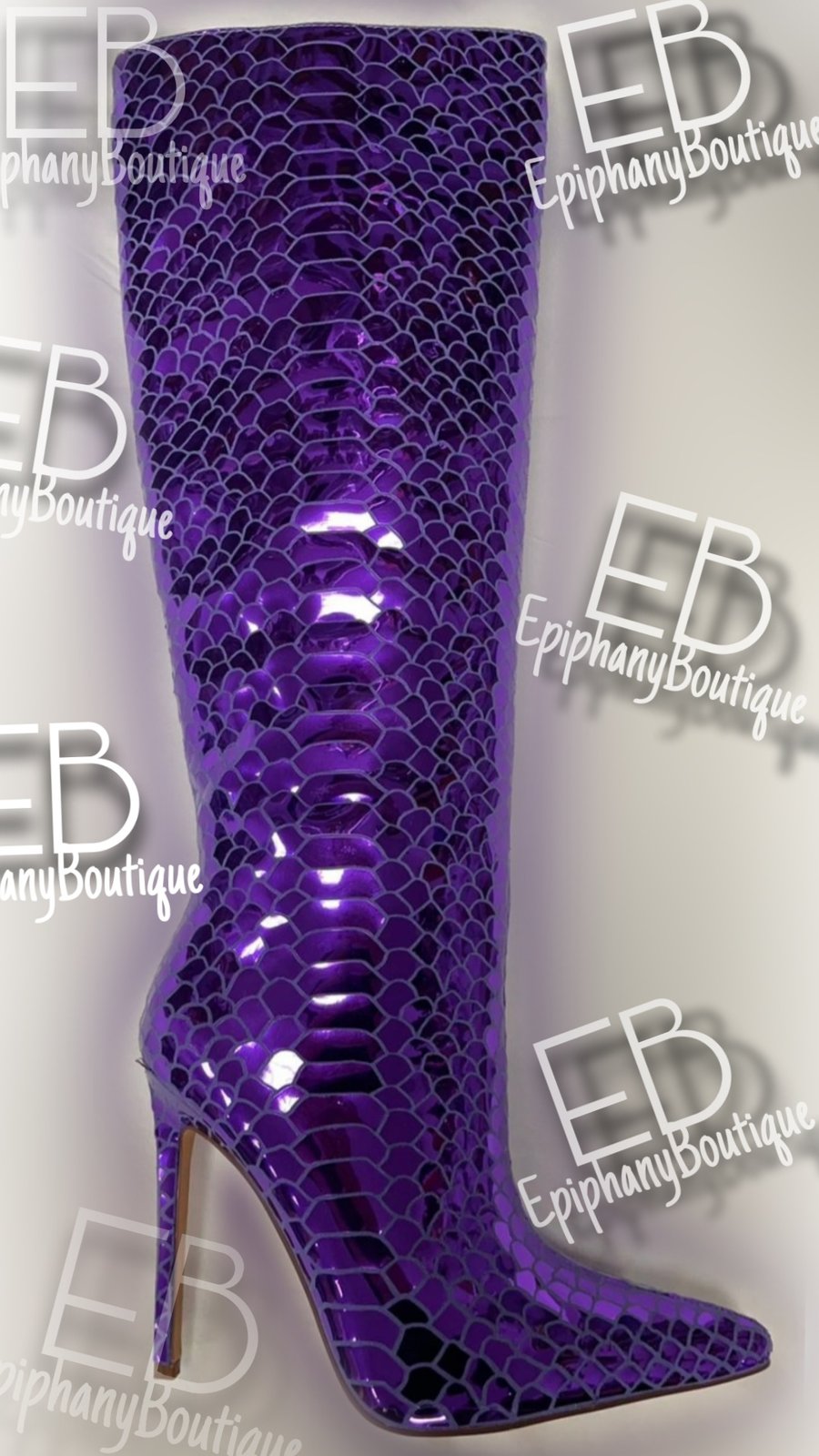 Image of The Phi' Metallic Snake Boots-Royal Purple