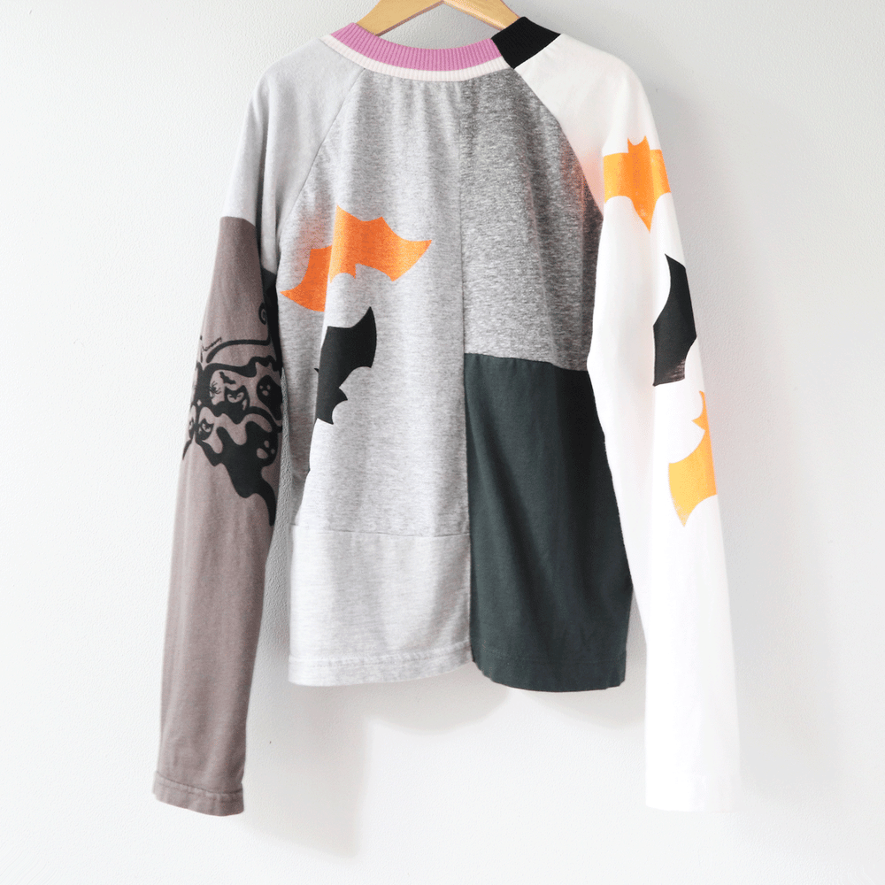 Image of batty halloween bootterfly prints patchwork 14 shirt top courtneycourtney longsleeve spooky boo