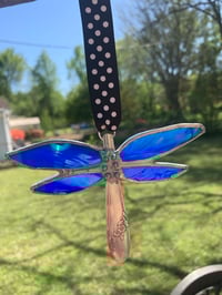 Image 1 of Stained glass & silverware dragonfly 