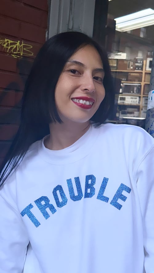 Image of 🦋New Trouble Sweatshirt White & Shimmer Blue 🤍💙