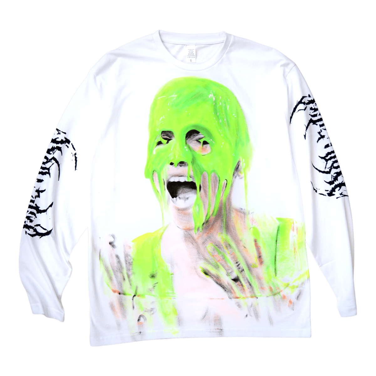 Image of SLIME YOU OUT - LongSleeve White Tee Handpainted by FLAYAPPAREL