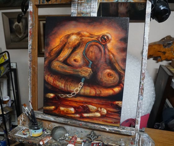 Image of "Pudge Butcher", oil embellished canvis giclee print, #2/25