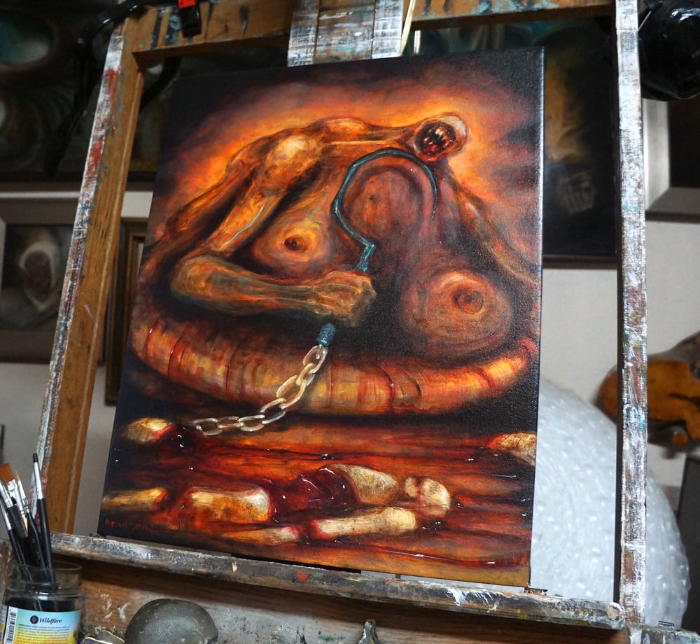 Image of "Pudge Butcher", oil embellished canvis giclee print, #2/25