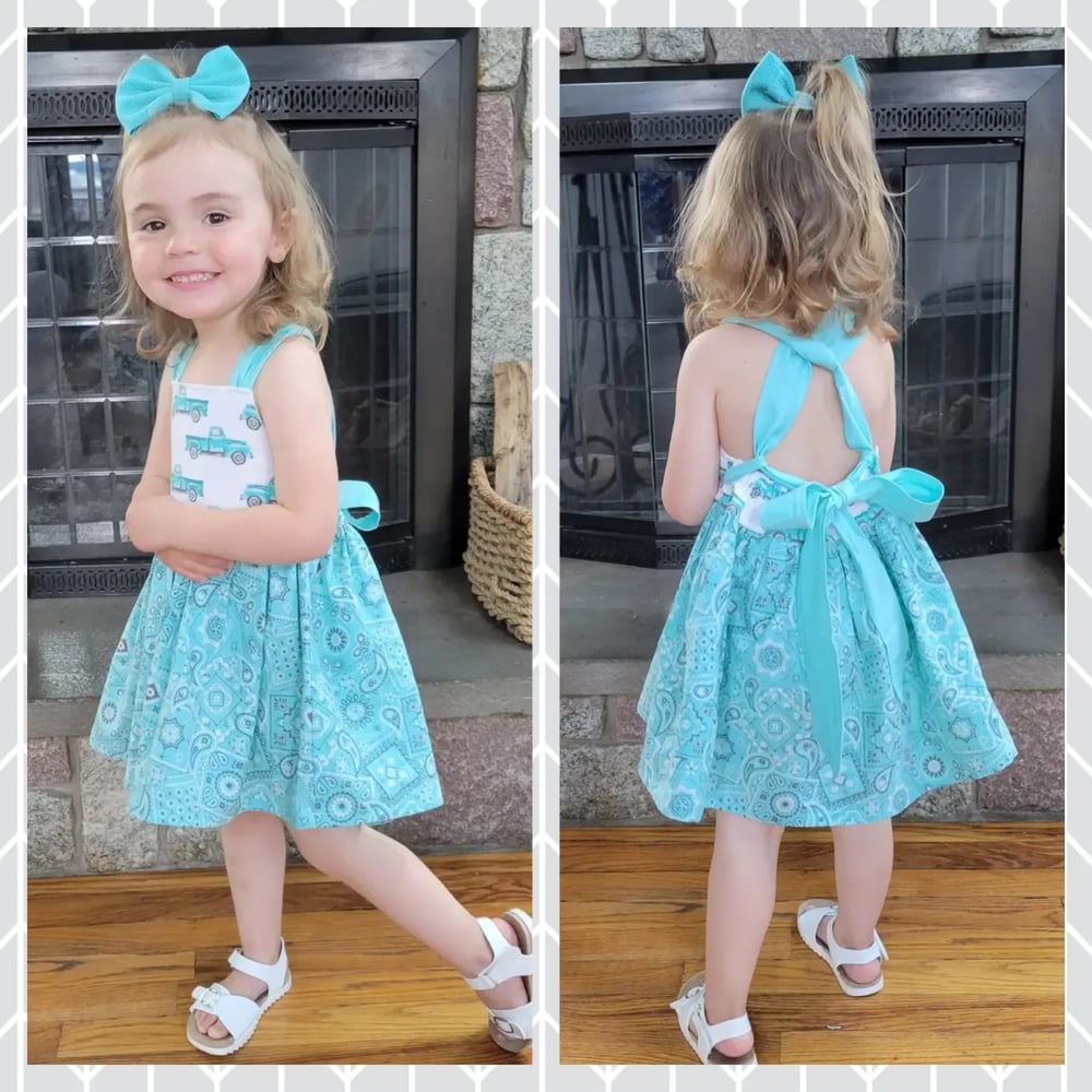 Blue Truck Cross Back Dress