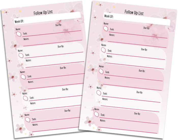 Emz Print Designs — Cherry Blossom Printable Follow-Up List