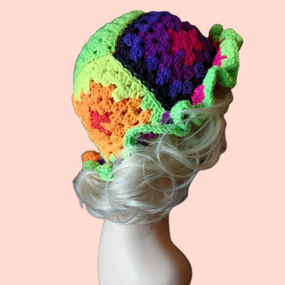 Image of Granny square ruffle hat