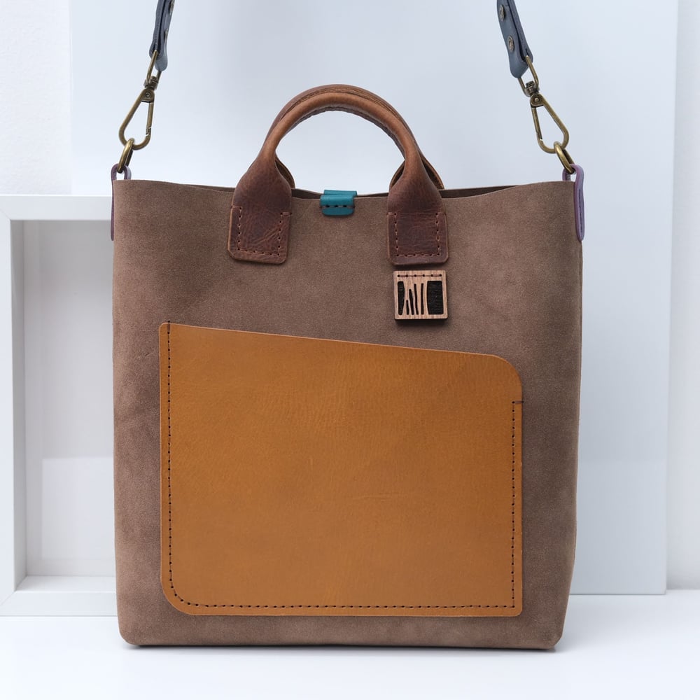 Image of Suede Pops Two-way Tote ochre pocket