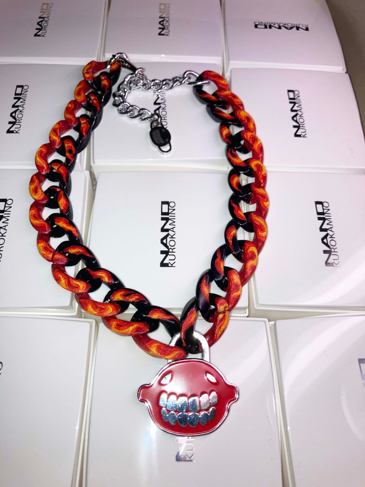 Image of Red padlock flame chain