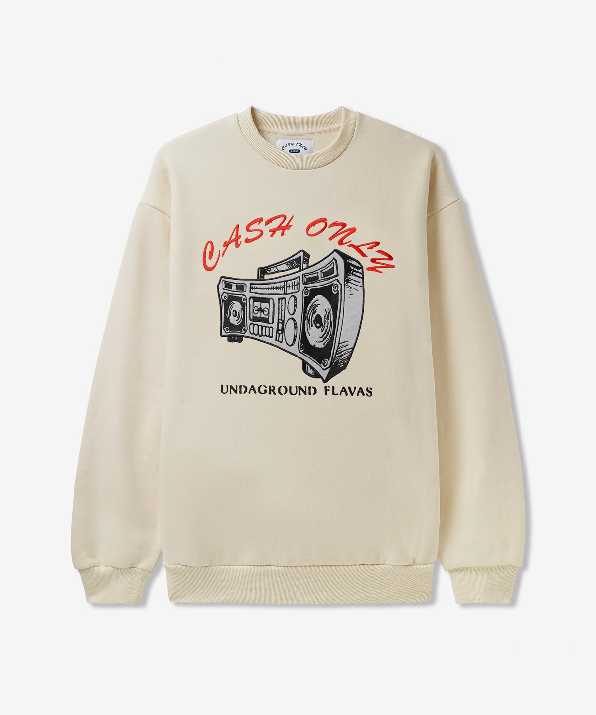 Image of CASH ONLY_BOOMBOX NYLON APPLIQUE CREWNECK :::CREAM:::