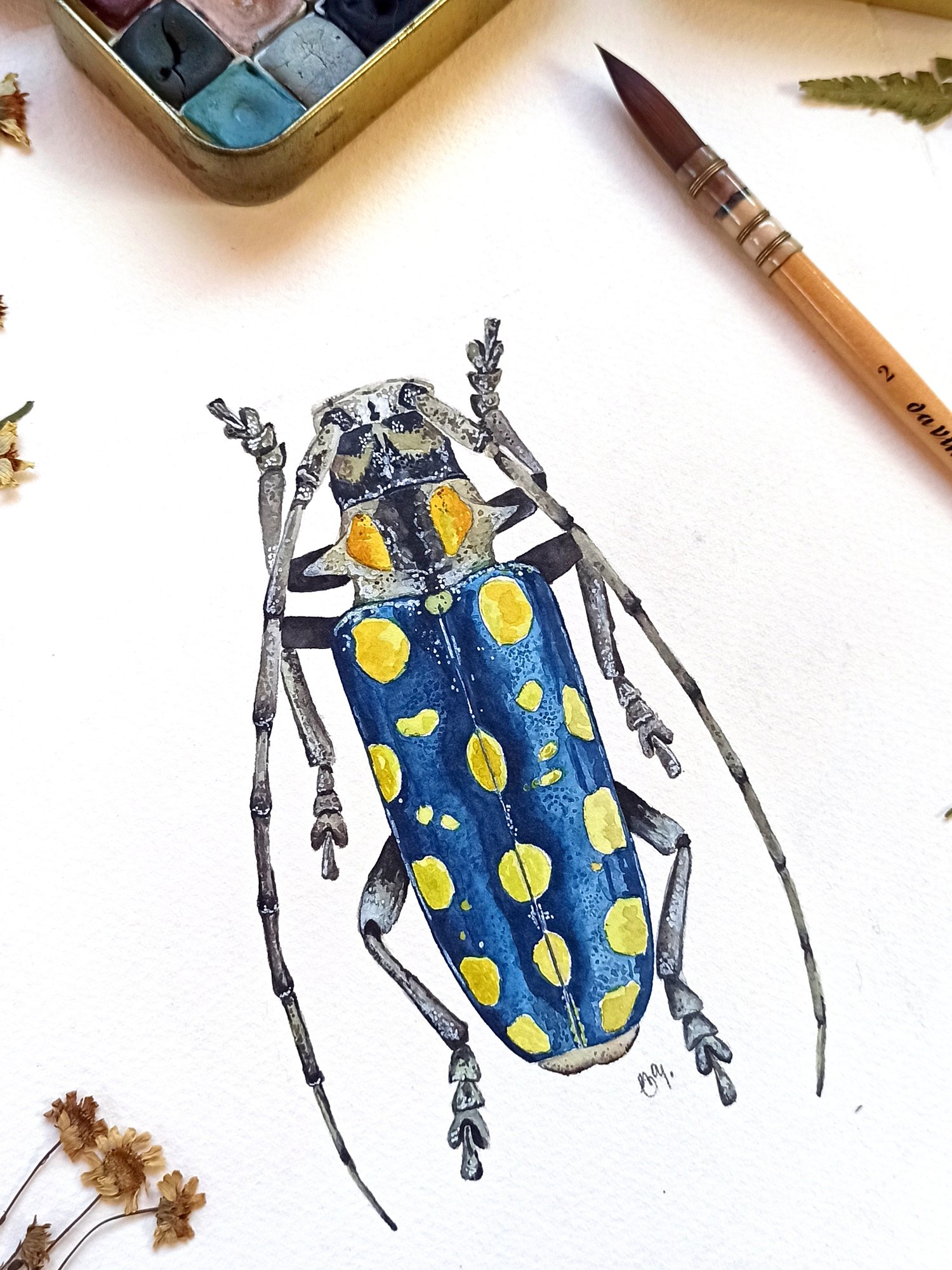 Image of Blue Longhorn Beetle ORIGINAL ARTWORK 