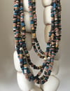 Long Clay Beaded Necklace - Black and Neutral Tones 