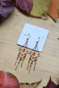 Image 4 of Brass + Orange Garnet Chained Chandelier Earrings