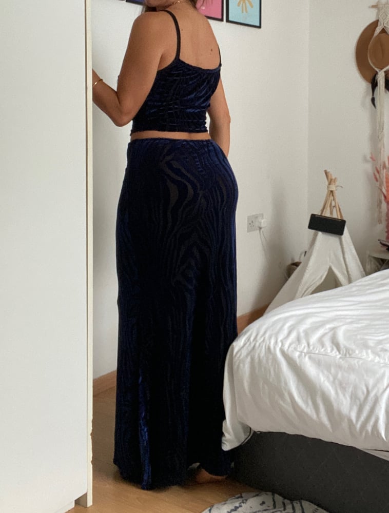 Image of Zebra Devore Velvet Fishtail Maxi Co-Ord