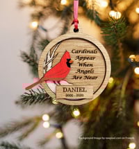 Image 2 of Cardinal Memorial Ornament Wood - Cardinals Appear