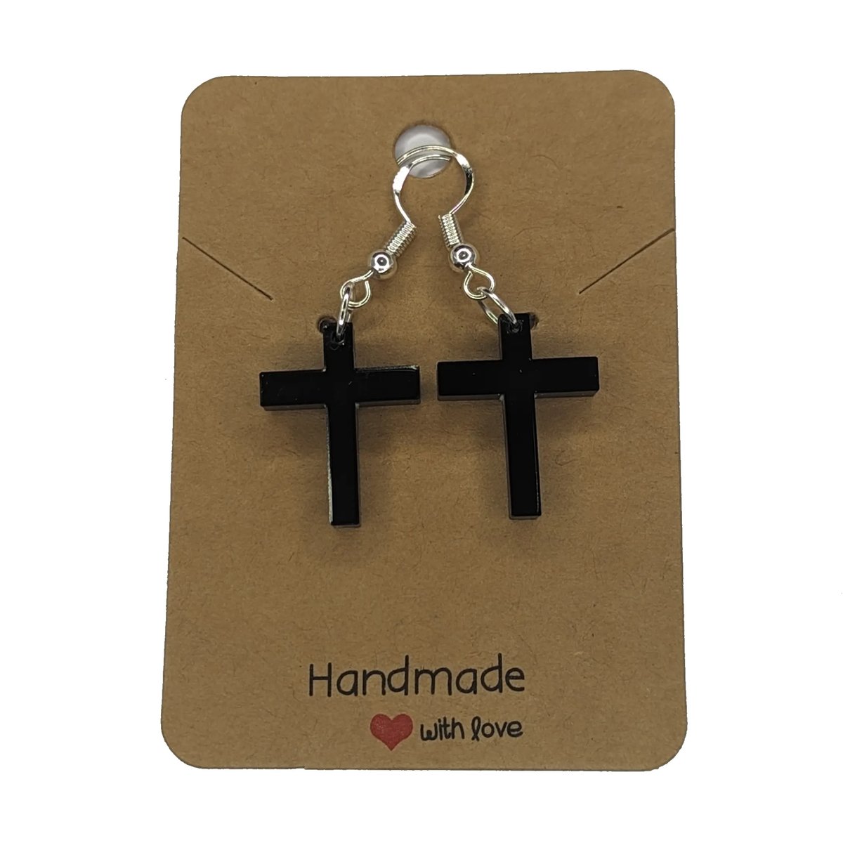 Image of Dangling Black Cross Ear Rings