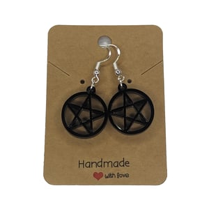 Image of X3 Black Acrylic Halloween Ear Rings - Pentagram, Cross and Bats