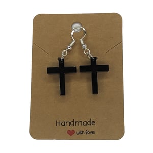 Image of X3 Black Acrylic Halloween Ear Rings - Pentagram, Cross and Bats