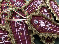 Image 4 of Burgundy Coffin Skeleton Embroidered  6 x 10.5cm DECORATION