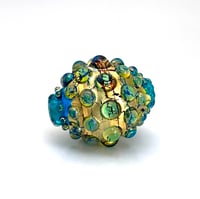 Image 2 of Golden Berry in Aqua: A Focal Art Glass Bead. Ready to Ship.