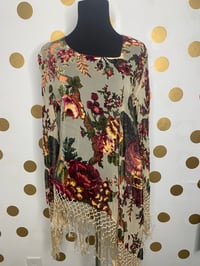 Image 1 of Forenza Floral Sheer Fringe Top - Size 12