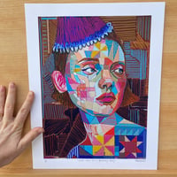 Image 1 of Hand Embellished “Quilt Face at a Birthday Party” Print (Pink Hat)