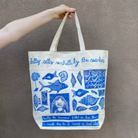 Image 2 of Sally Sells Seashells in the Midwest Handprinted Block Print Canvas Bag
