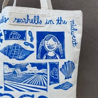 Image 3 of Sally Sells Seashells in the Midwest Handprinted Block Print Canvas Bag